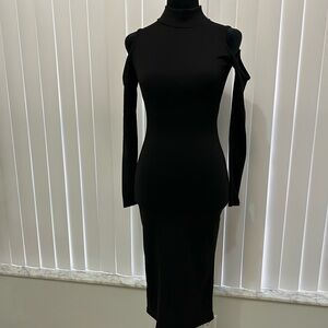 Club L Women Solid Long Sleeve Back Zipper Tight Dress cold shoulder